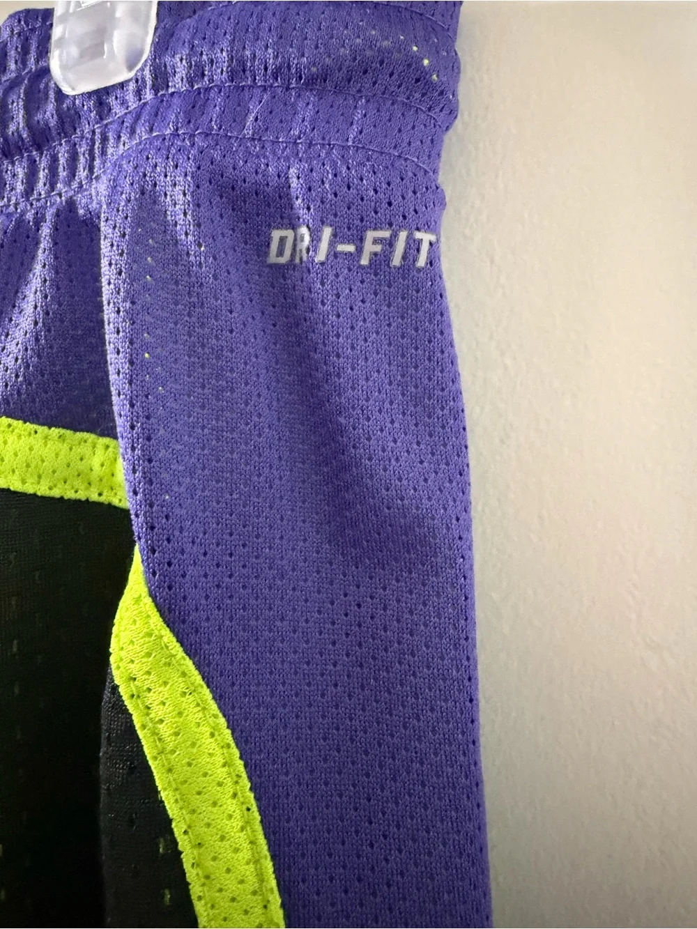 Nike Black Athletic Shorts with Purple Waistband and Neon Yellow Drawstring